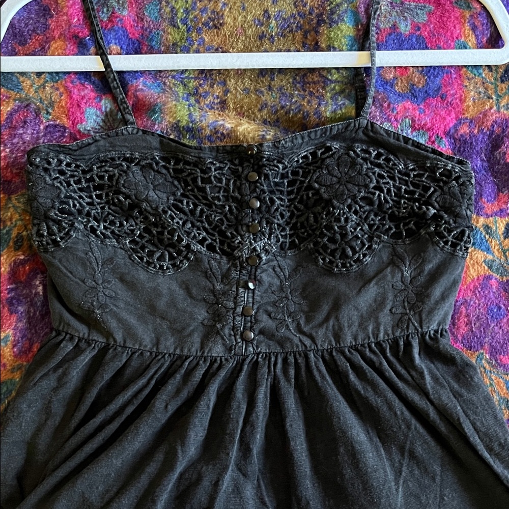 LUCKY BRAND Boho Black Camisole With Embroidery Size Small